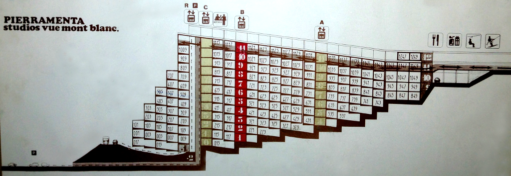 plan de la résidence pierra menta, coté vue mont blanc